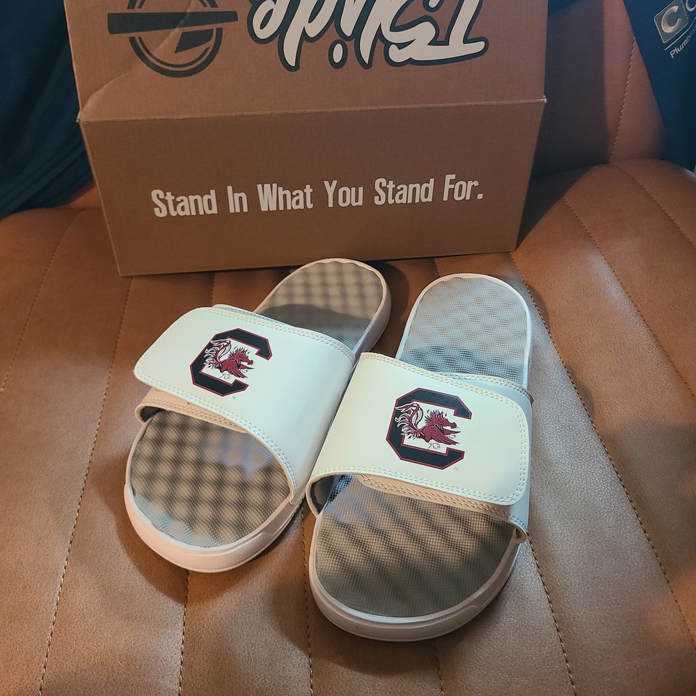 South Carolina Gamecocks White Slide Sandals with Logo